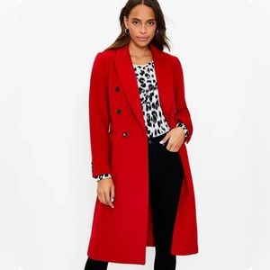 NWT LOFT Double Breasted Wool Blend Coat - Oversized Relaxed Fit - XS Tango Red